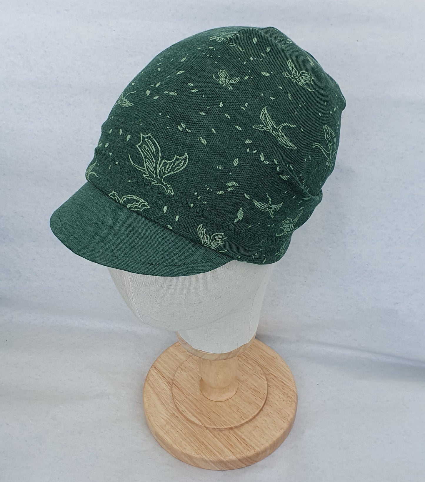 *Sofortkauf* Wolle/Seide Beanie KU 53/54 Drachen auf Flaschengrün