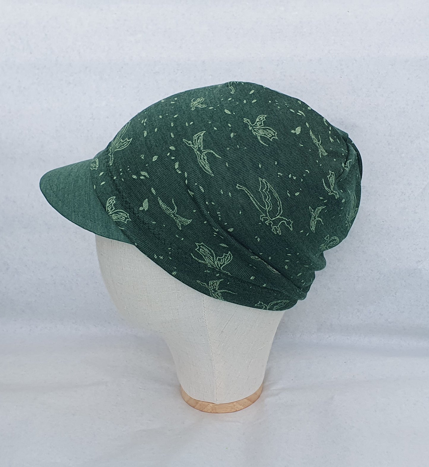 *Sofortkauf* Wolle/Seide Beanie KU 53/54 Drachen auf Flaschengrün